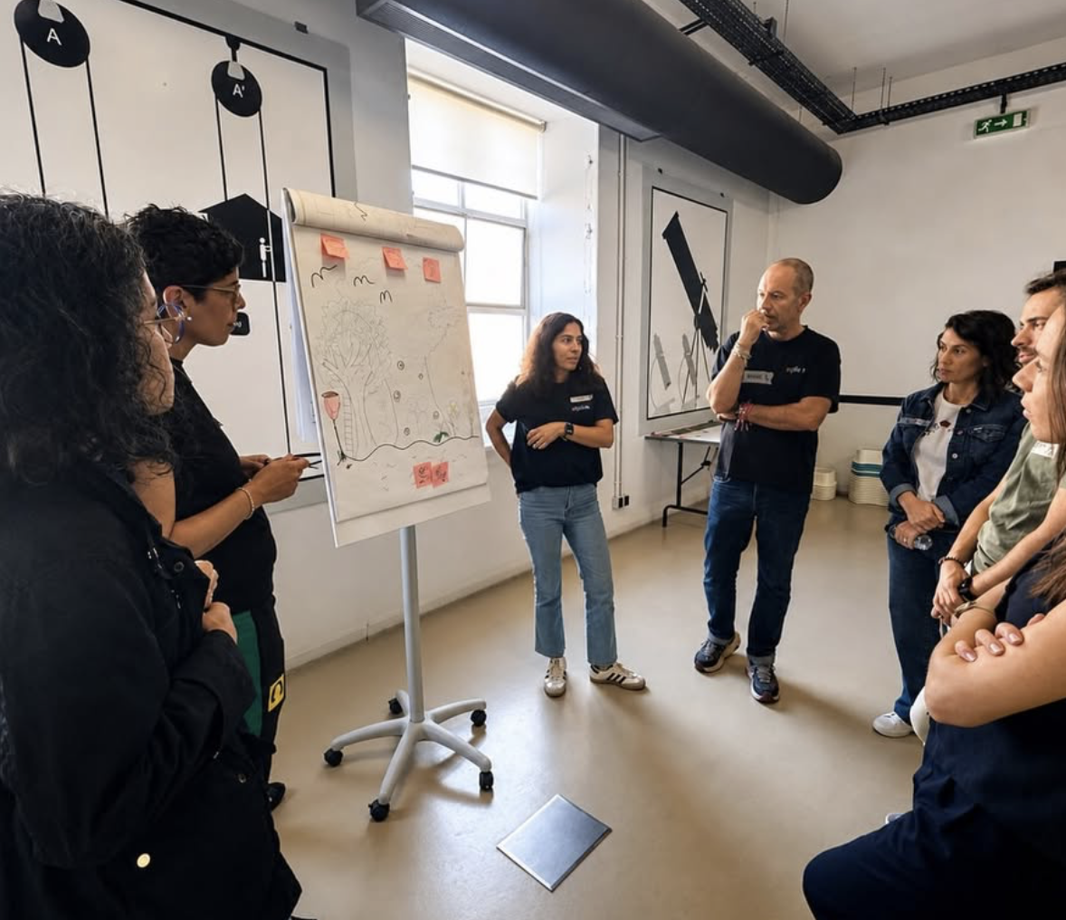 Team workshop with flipchart